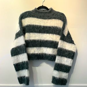 Cropped Fuzzy Striped Sweater